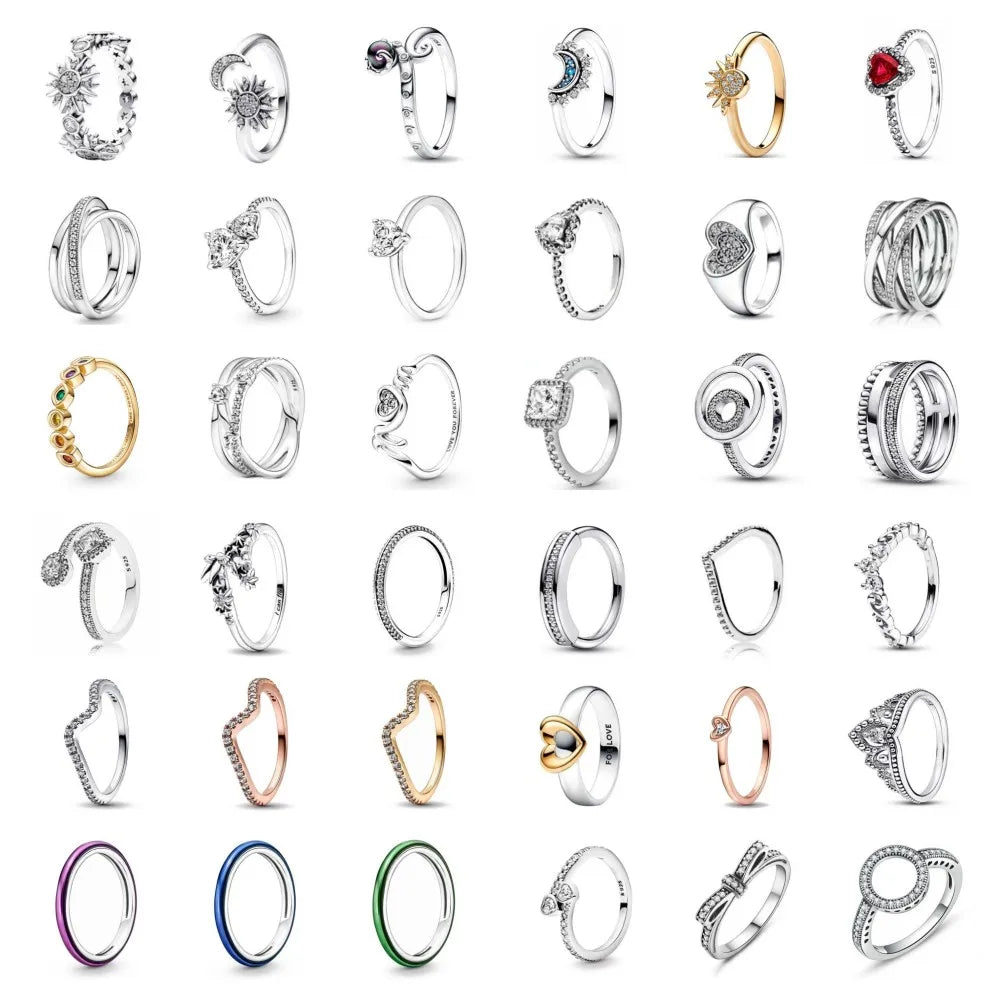 925 Sterling Silver Plated Sun Moon Sunflower Heart Rings For Women Original Flower Wedding Crystal Luxury Jewelry Accessories - Slobuy