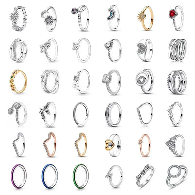 925 Sterling Silver Plated Sun Moon Sunflower Heart Rings For Women Original Flower Wedding Crystal Luxury Jewelry Accessories - Slobuy