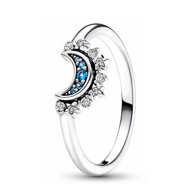 925 Sterling Silver Plated Sun Moon Sunflower Heart Rings For Women Original Flower Wedding Crystal Luxury Jewelry Accessories - Slobuy