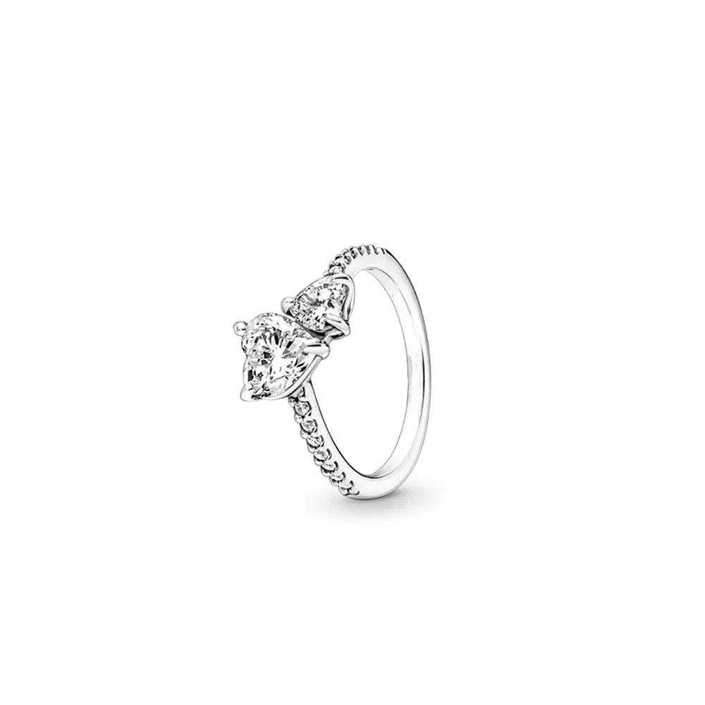925 Sterling Silver Plated Sun Moon Sunflower Heart Rings For Women Original Flower Wedding Crystal Luxury Jewelry Accessories - Slobuy
