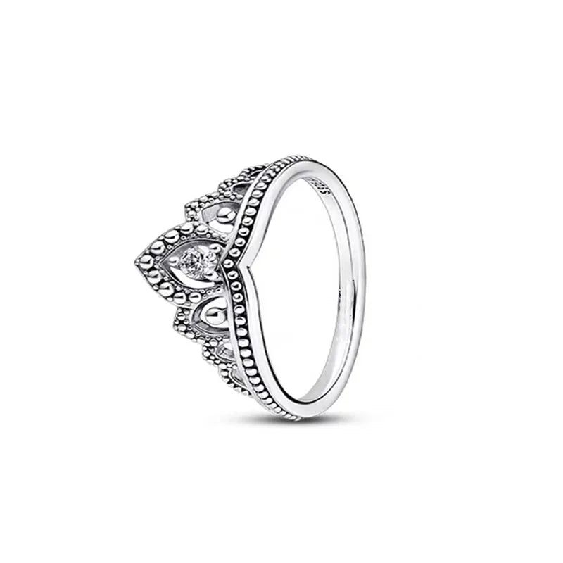 925 Sterling Silver Plated Sun Moon Sunflower Heart Rings For Women Original Flower Wedding Crystal Luxury Jewelry Accessories - Slobuy