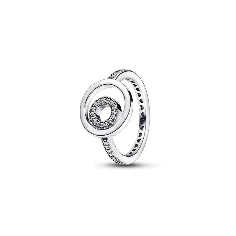 925 Sterling Silver Plated Sun Moon Sunflower Heart Rings For Women Original Flower Wedding Crystal Luxury Jewelry Accessories - Slobuy