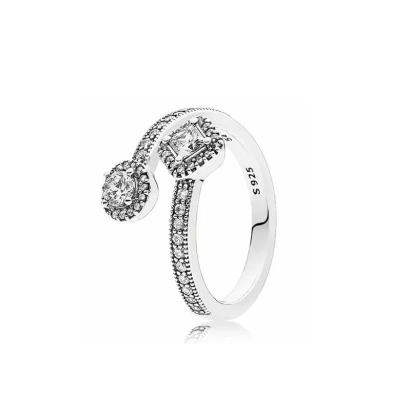 925 Sterling Silver Plated Sun Moon Sunflower Heart Rings For Women Original Flower Wedding Crystal Luxury Jewelry Accessories - Slobuy