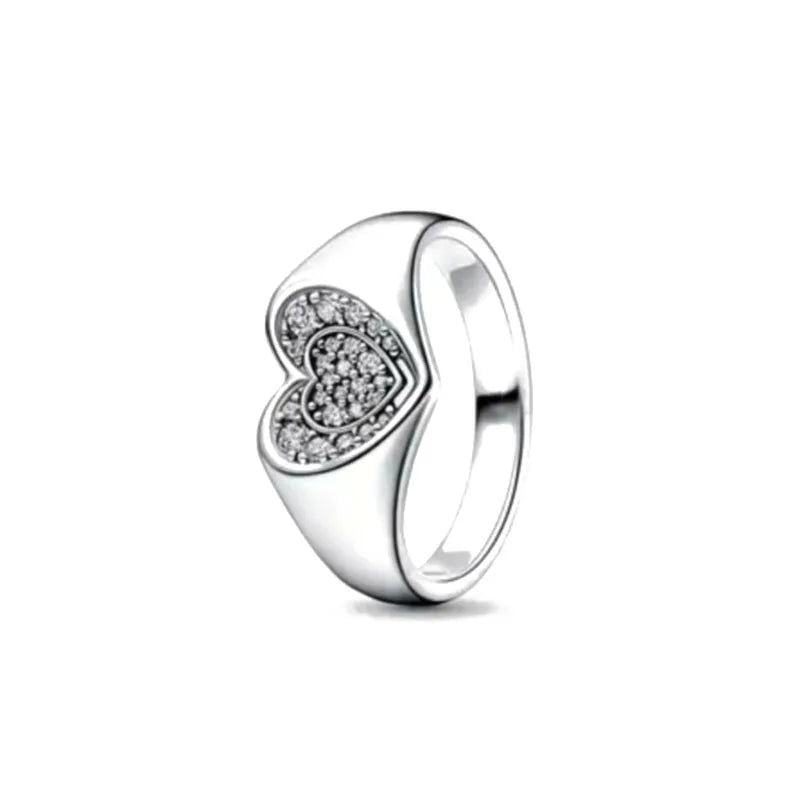 925 Sterling Silver Plated Sun Moon Sunflower Heart Rings For Women Original Flower Wedding Crystal Luxury Jewelry Accessories - Slobuy