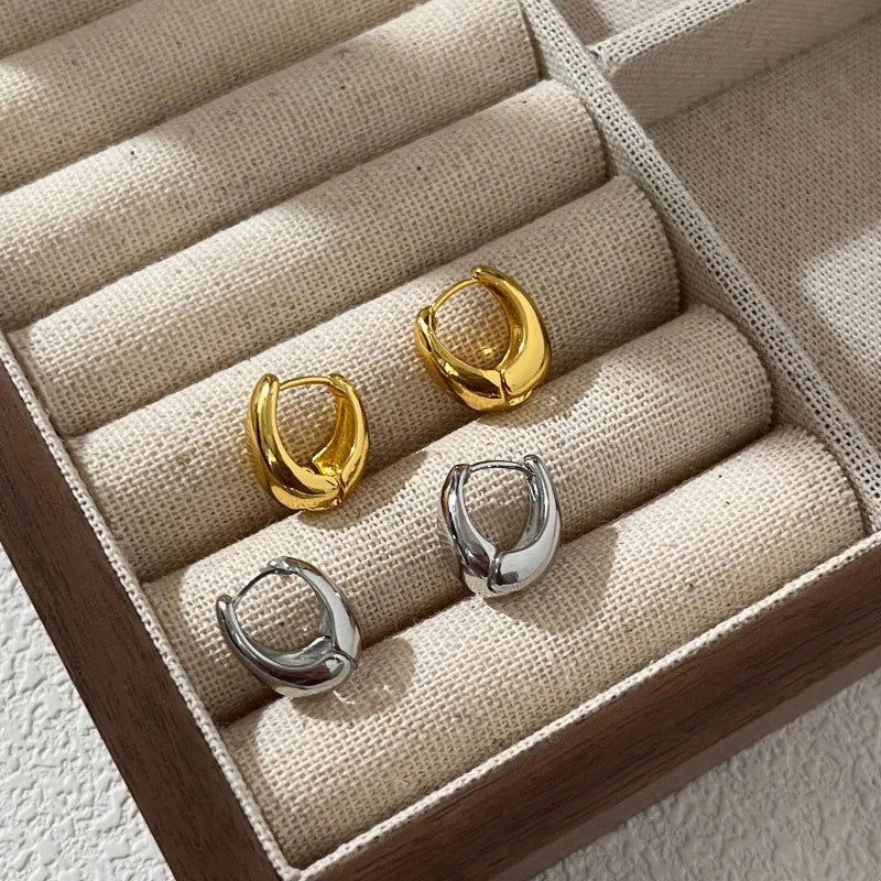 925 Sterling Silver Vintage Gold Round Earrings For Women Trendy Earring Jewelry Prevent Allergy Party Accessories Gift - Slobuy