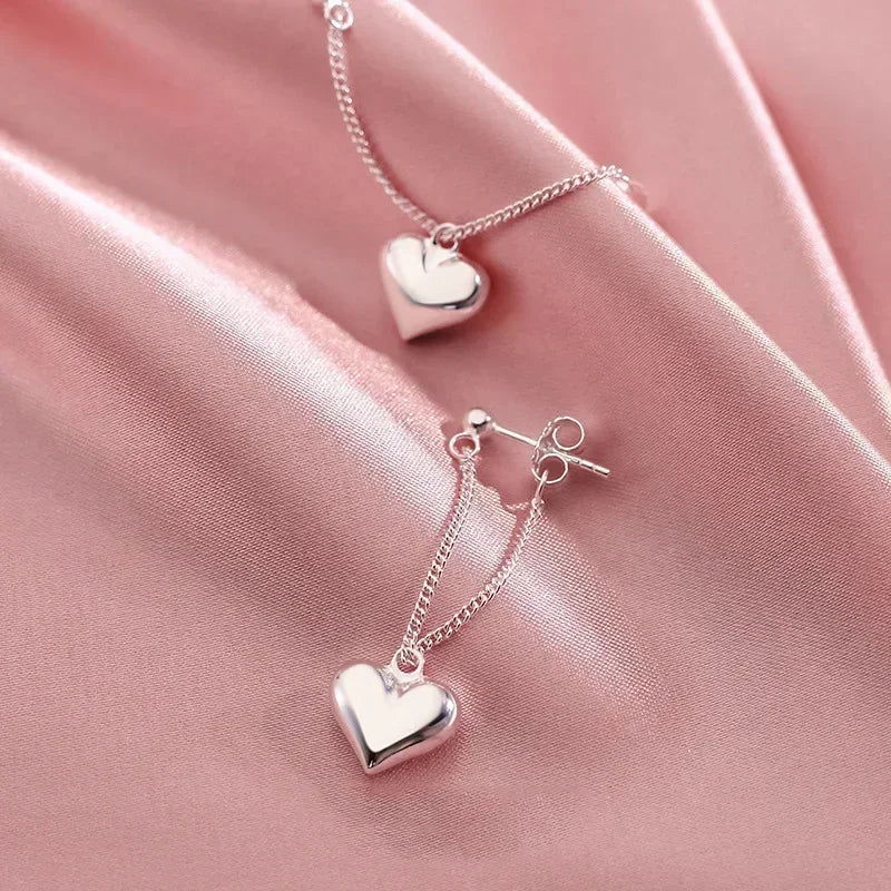 925 Sterling Silver  Earrings For Women Heart Chain Earring Jewelry Prevent Allergy Party Accessories Gift Heart Earrings - Slobuy