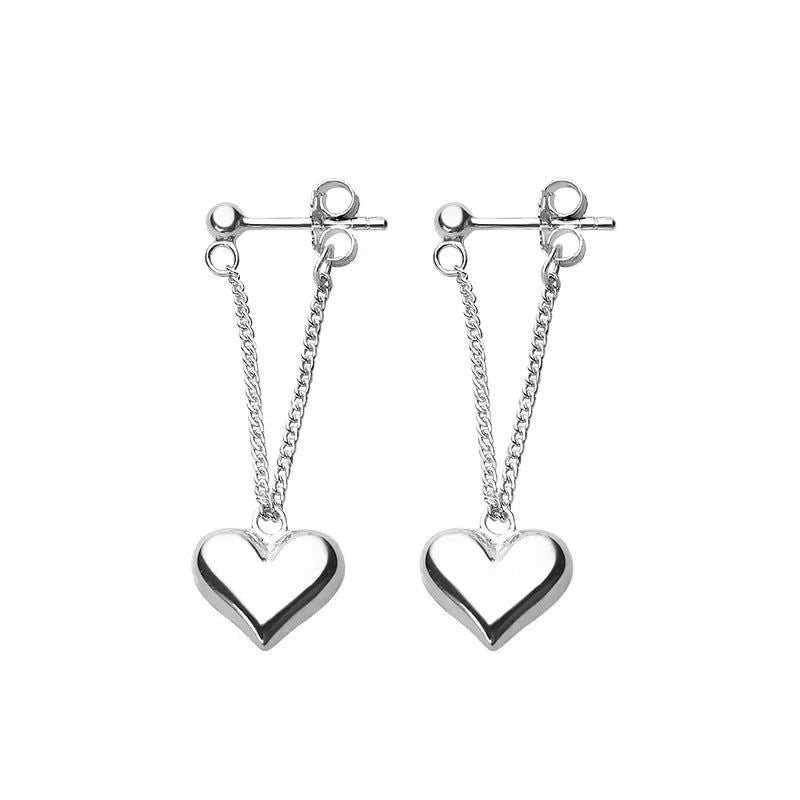 925 Sterling Silver  Earrings For Women Heart Chain Earring Jewelry Prevent Allergy Party Accessories Gift Heart Earrings - Slobuy