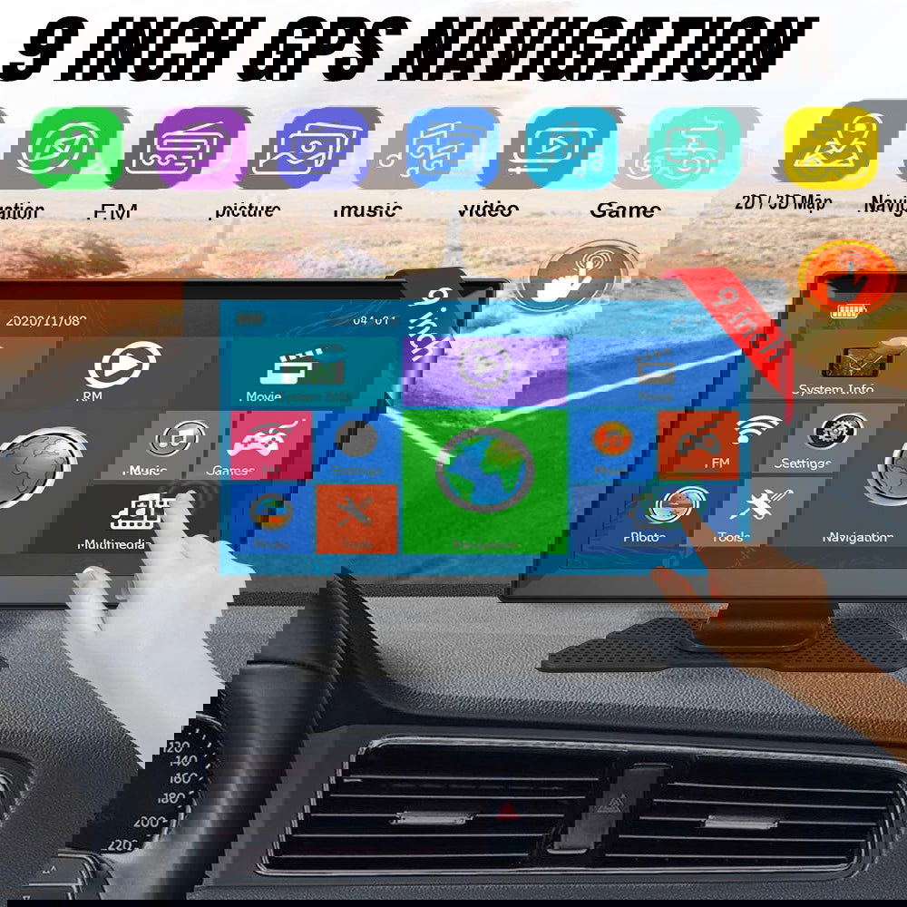 9 Inch GPS Navigation for Car Truck HGV SAT NAV Accessories Tools HD Navigator 2024 Free Update Europe North America Map 8GB FM - Slobuy