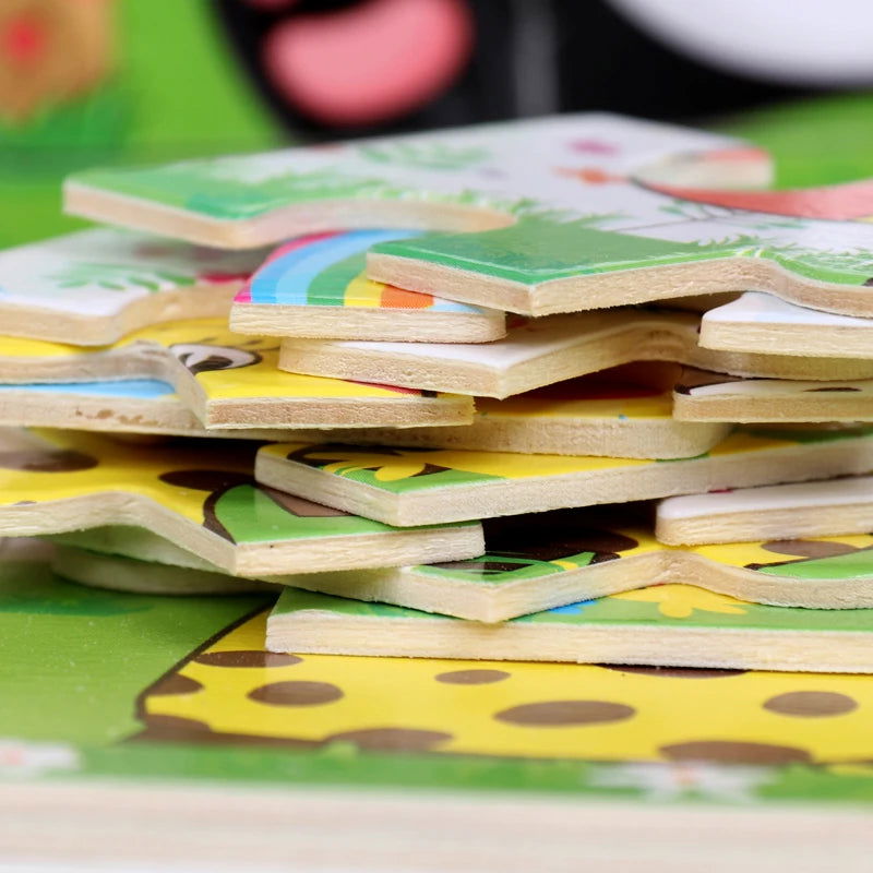 Hot Sale 12/9 PCS Puzzles Wooden Kids Baby Wood Cartoon Vehicle Animals Learning Educational Toys for Children Gift - Slobuy
