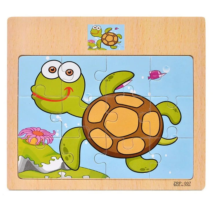 Hot Sale 12/9 PCS Puzzles Wooden Kids Baby Wood Cartoon Vehicle Animals Learning Educational Toys for Children Gift - Slobuy