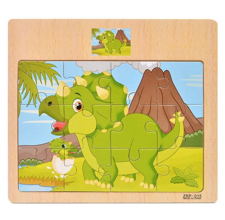 Hot Sale 12/9 PCS Puzzles Wooden Kids Baby Wood Cartoon Vehicle Animals Learning Educational Toys for Children Gift - Slobuy