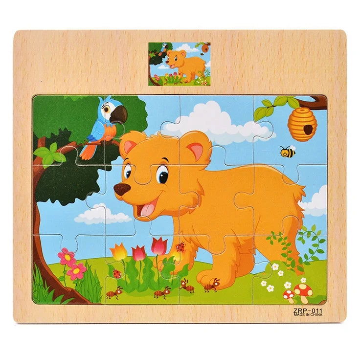 Hot Sale 12/9 PCS Puzzles Wooden Kids Baby Wood Cartoon Vehicle Animals Learning Educational Toys for Children Gift - Slobuy