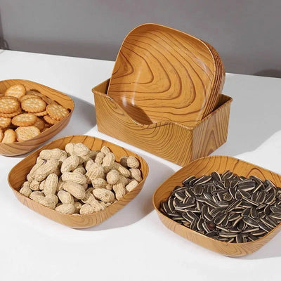 4/9pcs Wooden-grain square dish for home use, snack, dried fruit dish, snack, tea art dish - Slobuy