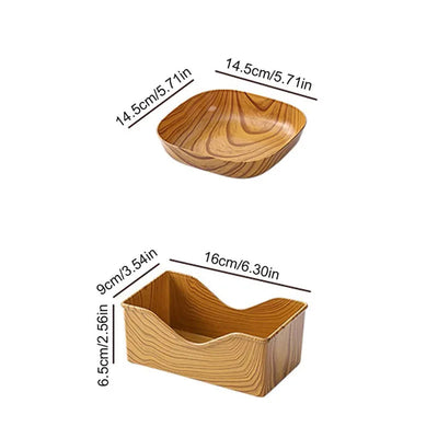4/9pcs Wooden-grain square dish for home use, snack, dried fruit dish, snack, tea art dish - Slobuy