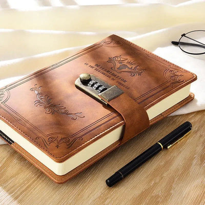 A5 200 Pages Retro Password Book with Lock Diary Thickened Creative Hand Ledger Student Notepad Stationery Notebook Binder - Slobuy