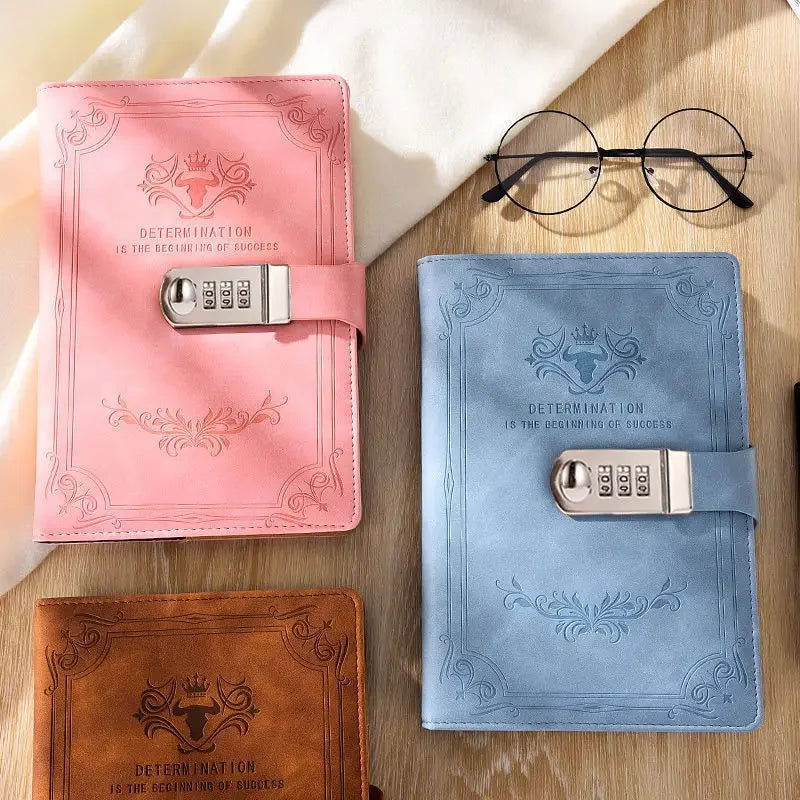 A5 200 Pages Retro Password Book with Lock Diary Thickened Creative Hand Ledger Student Notepad Stationery Notebook Binder - Slobuy
