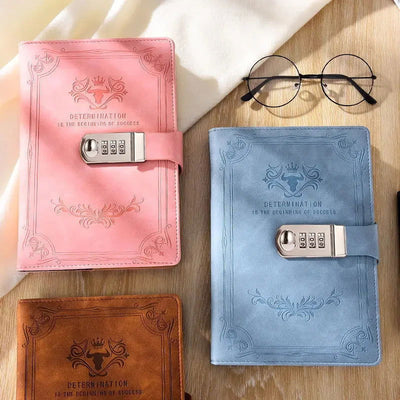 A5 200 Pages Retro Password Book with Lock Diary Thickened Creative Hand Ledger Student Notepad Stationery Notebook Binder - Slobuy