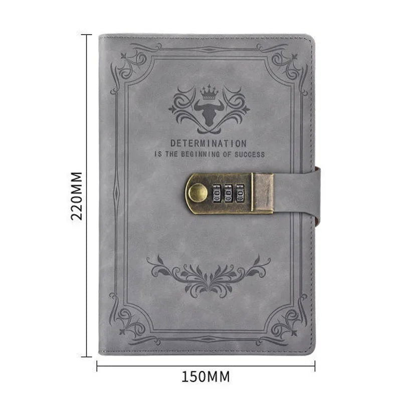 A5 200 Pages Retro Password Book with Lock Diary Thickened Creative Hand Ledger Student Notepad Stationery Notebook Binder - Slobuy