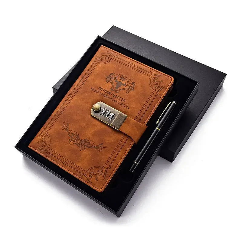 A5 200 Pages Retro Password Book with Lock Diary Thickened Creative Hand Ledger Student Notepad Stationery Notebook Binder - Slobuy