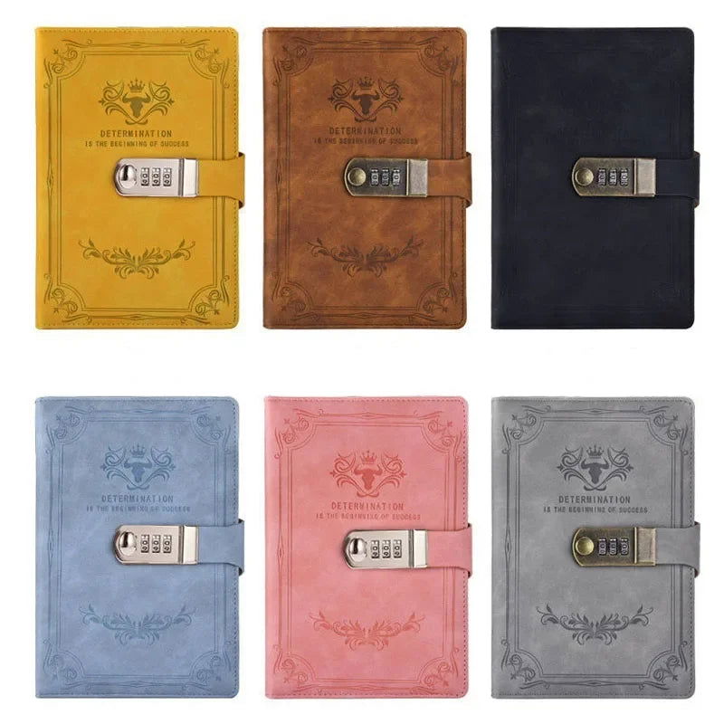 A5 200 Pages Retro Password Book with Lock Diary Thickened Creative Hand Ledger Student Notepad Stationery Notebook Binder - Slobuy