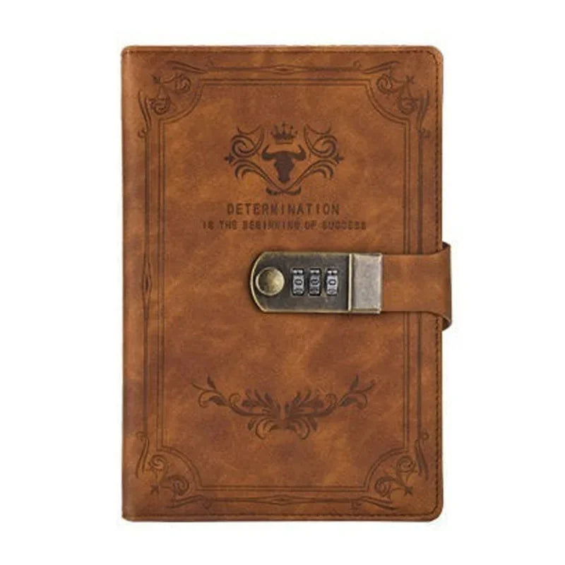A5 200 Pages Retro Password Book with Lock Diary Thickened Creative Hand Ledger Student Notepad Stationery Notebook Binder - Slobuy