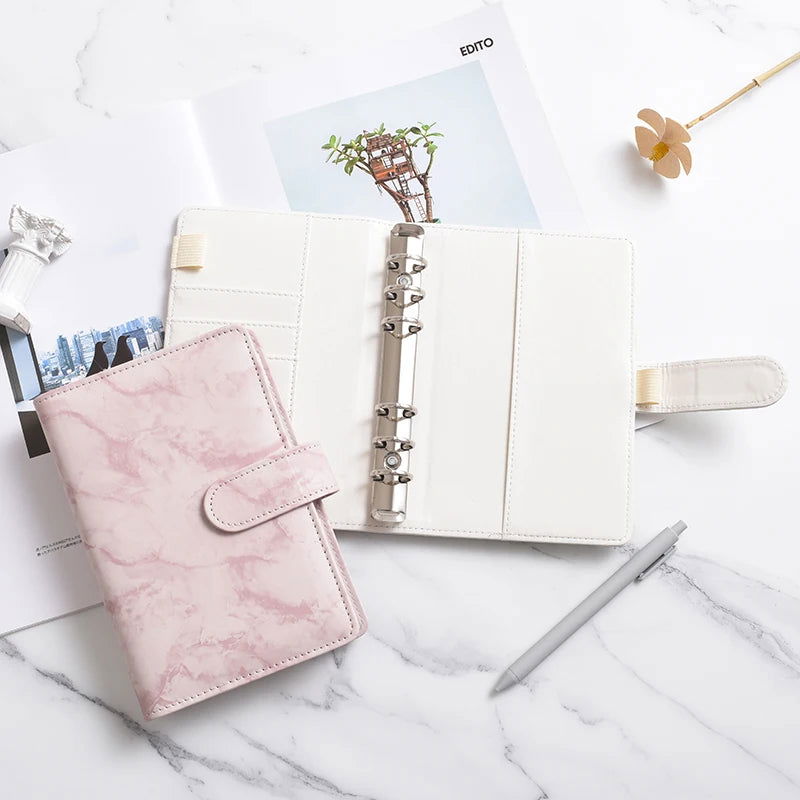 A5 A6  White Black Color Marble Binder DIY Binder Only Cover Diary Agenda Planner Paper Cover School Stationery - Slobuy