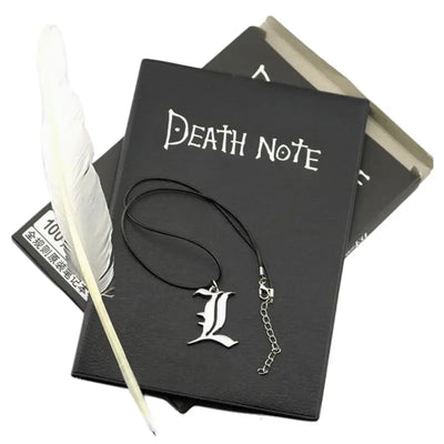 A5 Anime Notebook Set Leather Journal And Necklace Feather Pen Animation Art Writing Journal Notepad - Slobuy