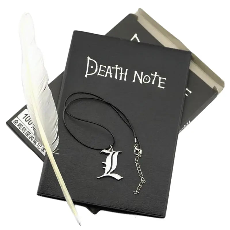 A5 Anime Notebook Set Leather Journal And Necklace Feather Pen Animation Art Writing Journal Notepad - Slobuy