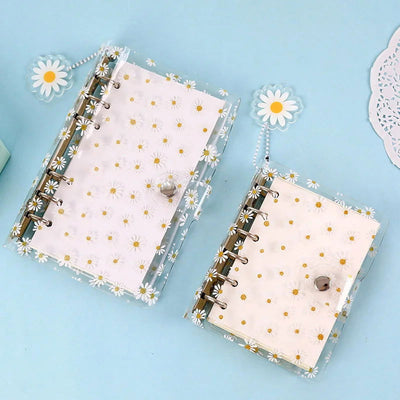 A7/A6 Cute Daisy Spiral Binder Notebook Agenda Cover with Storage Bag Kawaii Transparent School Diary Journal Planner Stationery - Slobuy