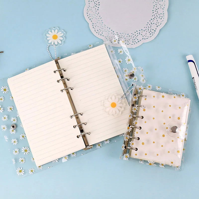 A7/A6 Cute Daisy Spiral Binder Notebook Agenda Cover with Storage Bag Kawaii Transparent School Diary Journal Planner Stationery - Slobuy