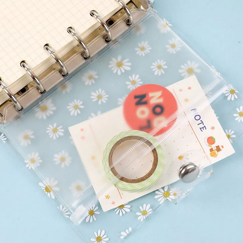 A7/A6 Cute Daisy Spiral Binder Notebook Agenda Cover with Storage Bag Kawaii Transparent School Diary Journal Planner Stationery - Slobuy