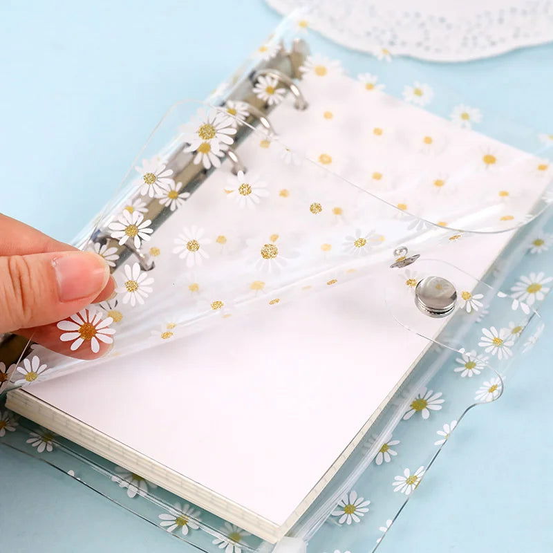 A7/A6 Cute Daisy Spiral Binder Notebook Agenda Cover with Storage Bag Kawaii Transparent School Diary Journal Planner Stationery - Slobuy