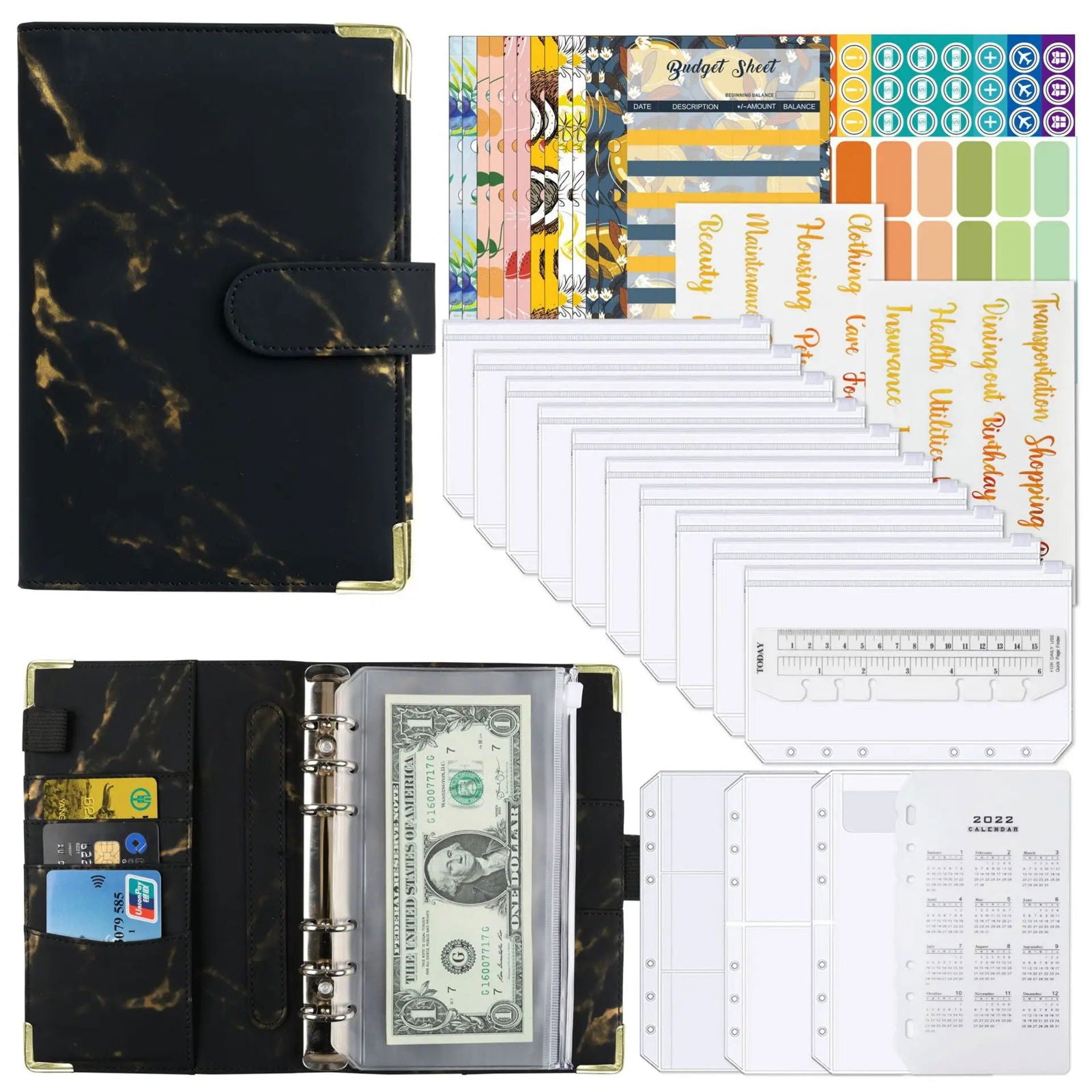 A6 Money Budget Planner Binder With Zipper Envelopes, Cash Envelopes For Budgeting, Money Organizer For A6 Cash Budget Binder - Slobuy