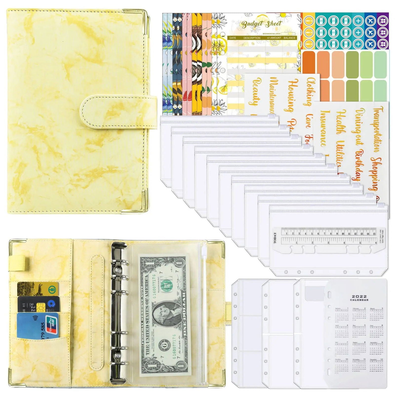 A6 Money Budget Planner Binder With Zipper Envelopes, Cash Envelopes For Budgeting, Money Organizer For A6 Cash Budget Binder - Slobuy