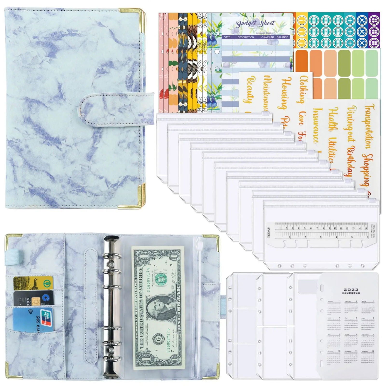 A6 Money Budget Planner Binder With Zipper Envelopes, Cash Envelopes For Budgeting, Money Organizer For A6 Cash Budget Binder - Slobuy