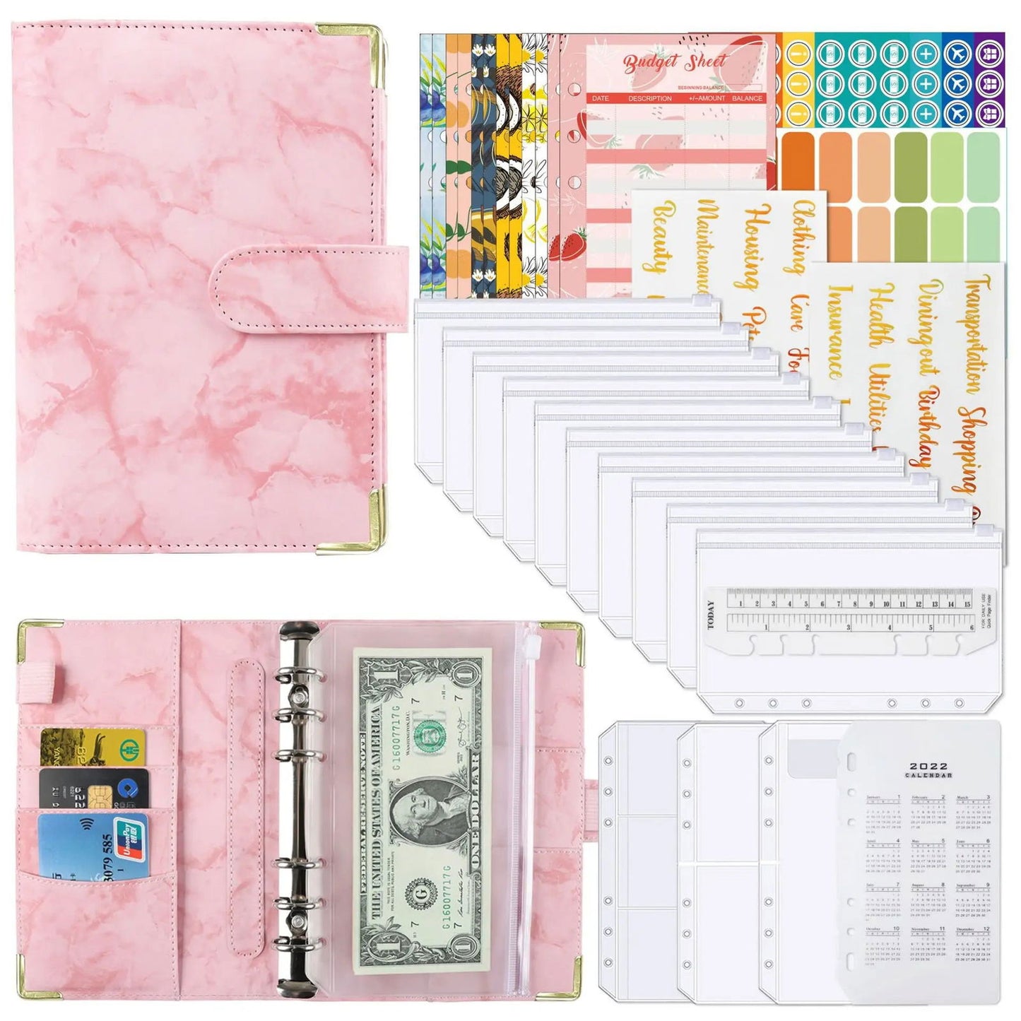 A6 Money Budget Planner Binder With Zipper Envelopes, Cash Envelopes For Budgeting, Money Organizer For A6 Cash Budget Binder - Slobuy