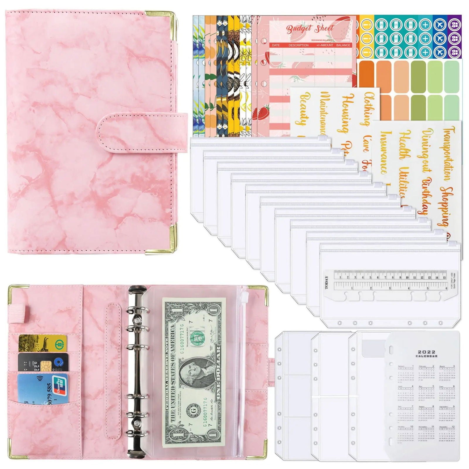 A6 Money Budget Planner Binder With Zipper Envelopes, Cash Envelopes For Budgeting, Money Organizer For A6 Cash Budget Binder - Slobuy