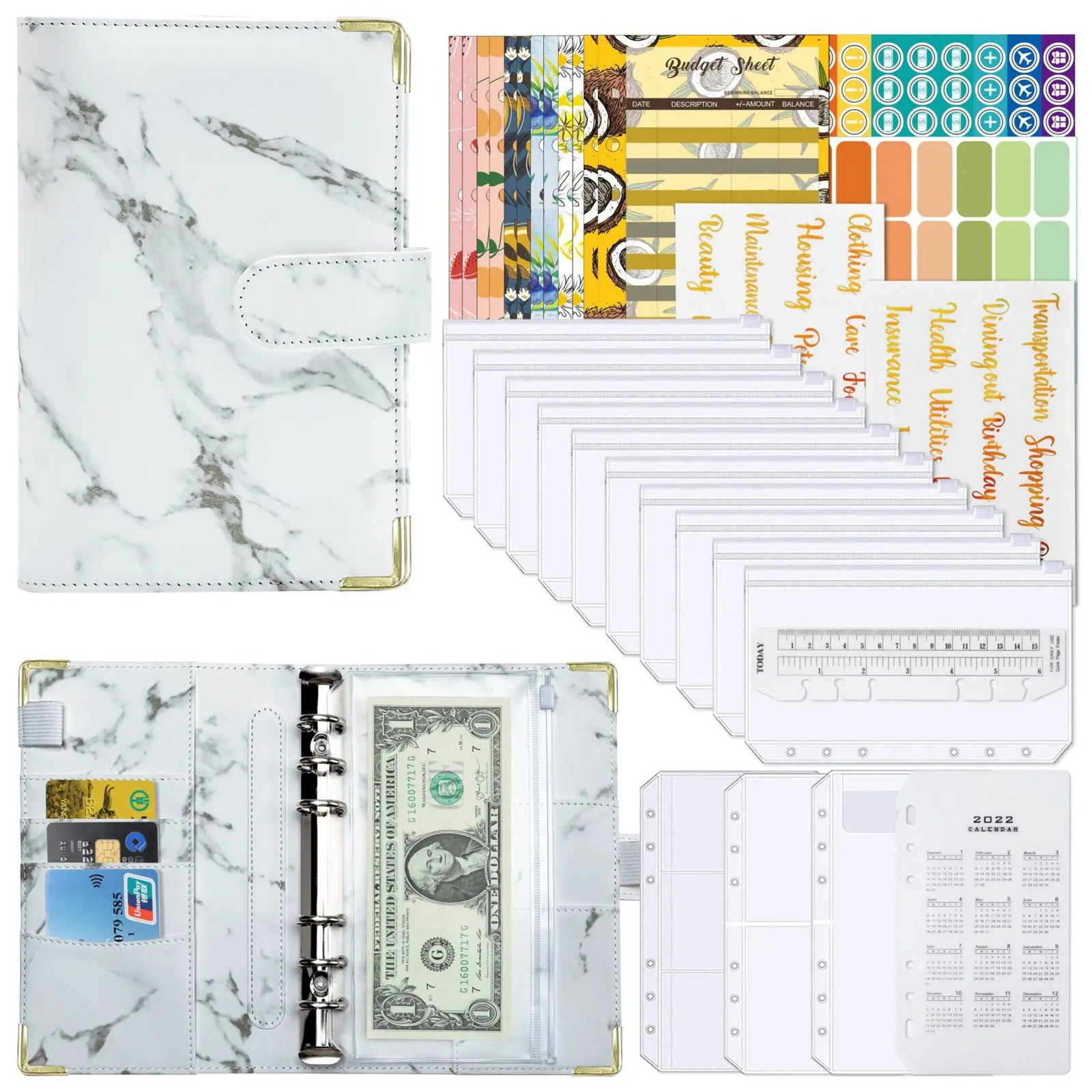 A6 Money Budget Planner Binder With Zipper Envelopes, Cash Envelopes For Budgeting, Money Organizer For A6 Cash Budget Binder - Slobuy