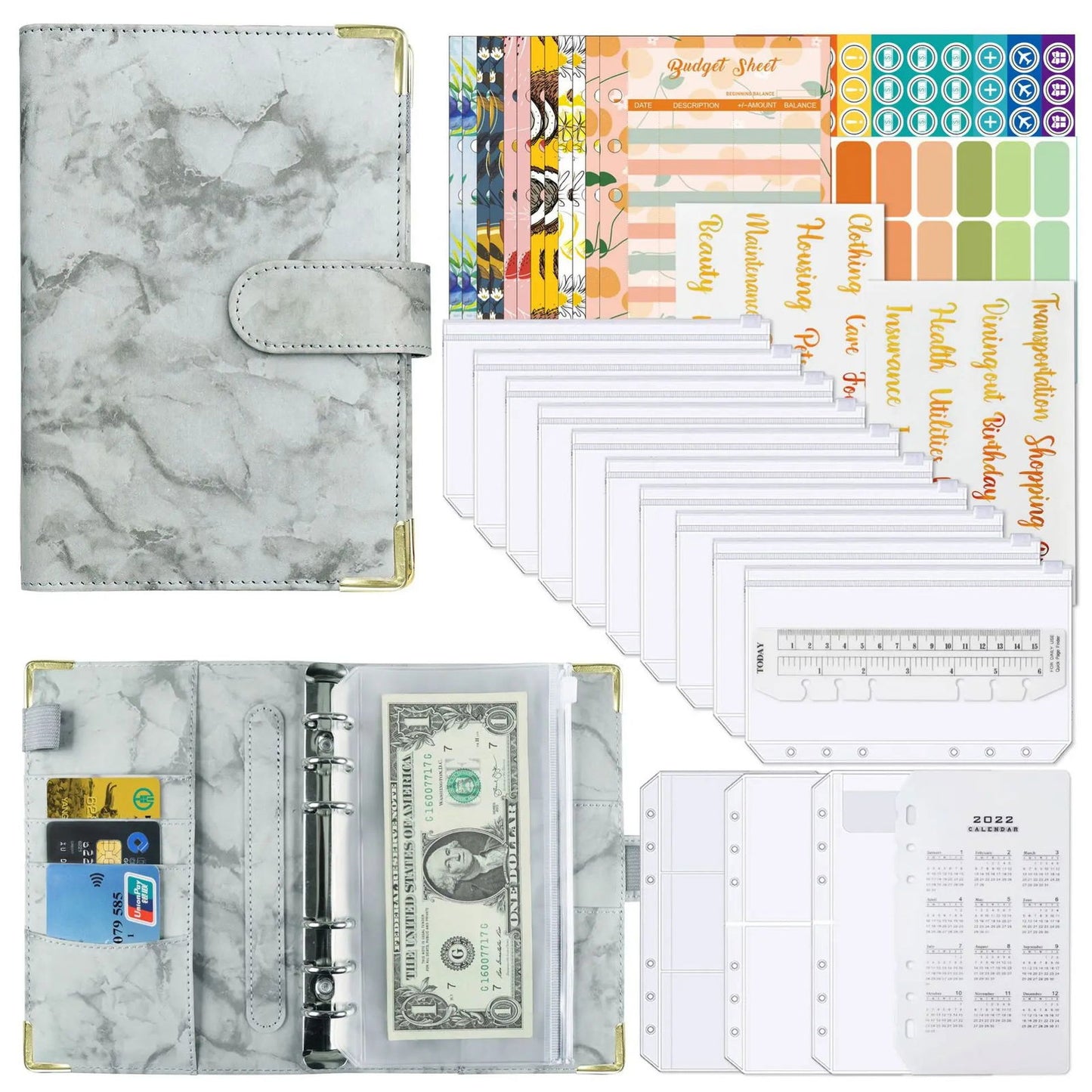 A6 Money Budget Planner Binder With Zipper Envelopes, Cash Envelopes For Budgeting, Money Organizer For A6 Cash Budget Binder - Slobuy