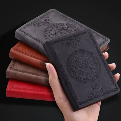 A6 Retro style pocket type mini notebook Stamping process artificial PU leather writing book Portable notepad Office bookkeeping - Slobuy