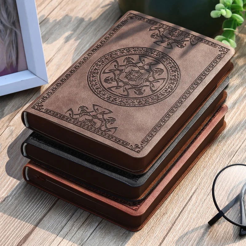 A6 Retro style pocket type mini notebook Stamping process artificial PU leather writing book Portable notepad Office bookkeeping - Slobuy
