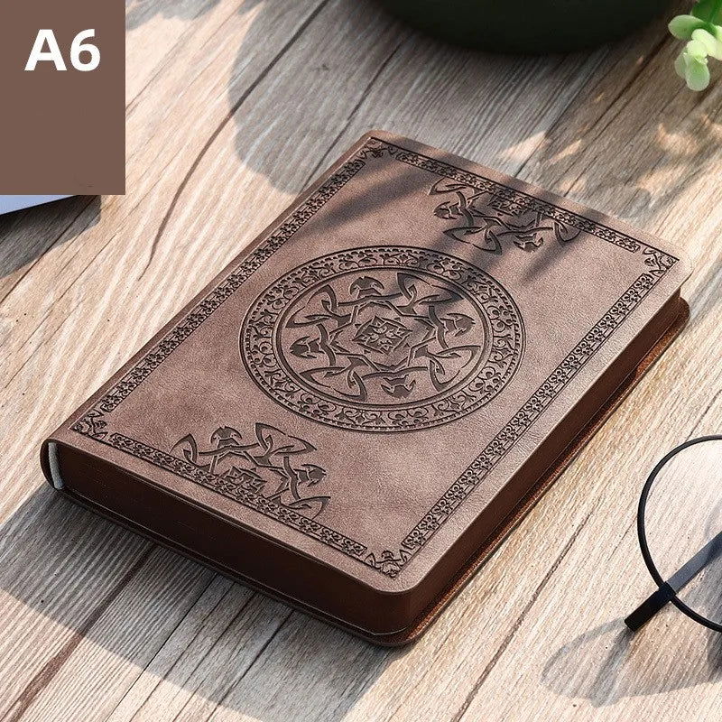 A6 Retro style pocket type mini notebook Stamping process artificial PU leather writing book Portable notepad Office bookkeeping - Slobuy