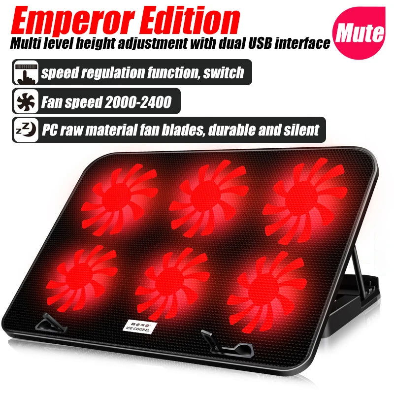 A9 Gaming RGB Laptop Cooler  6 Fan Gaming Led Light Notebook COOLCOLD Cooler For 13-18 Inch Stand For Laptop Macbook 2023 - Slobuy