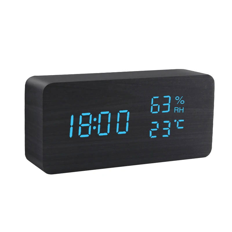 Alarm Clock LED Wooden Watch Table Voice Control Digital Wood Despertador USB/AAA Powered Electronic Desktop Clocks - Slobuy