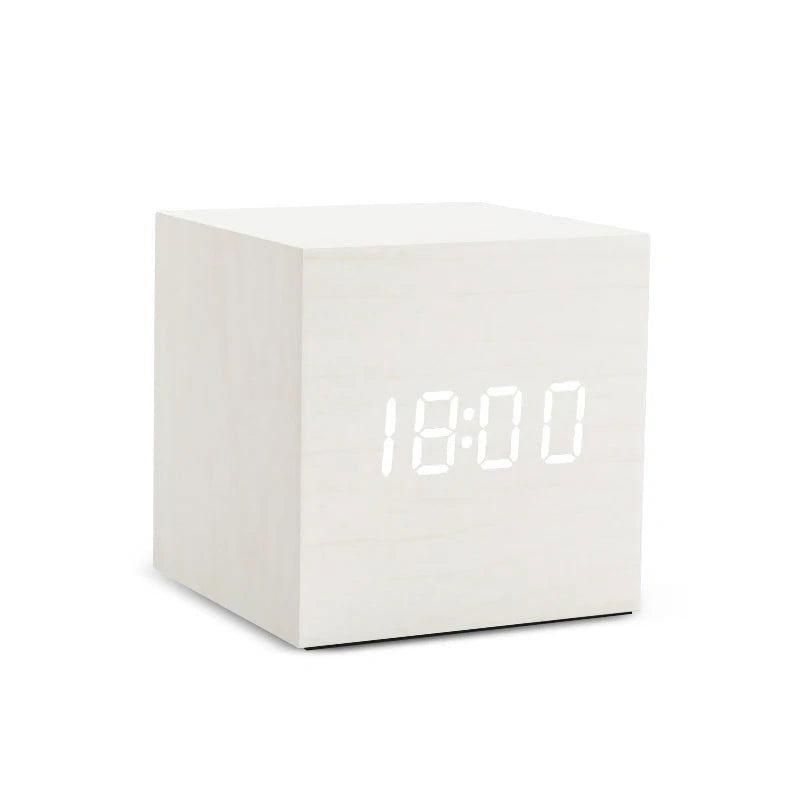 Alarm Clock LED Wooden Watch Table Voice Control Digital Wood Despertador USB/AAA Powered Electronic Desktop Clocks - Slobuy