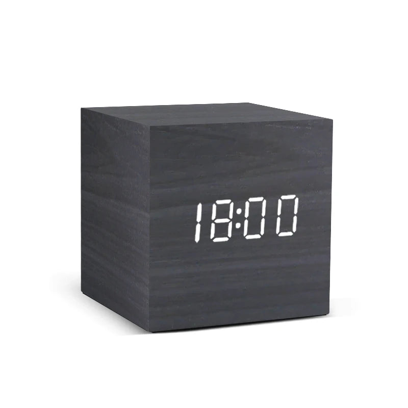 Alarm Clock LED Wooden Watch Table Voice Control Digital Wood Despertador USB/AAA Powered Electronic Desktop Clocks - Slobuy