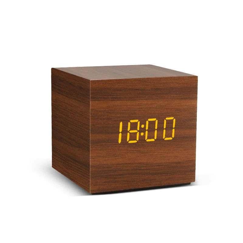 Alarm Clock LED Wooden Watch Table Voice Control Digital Wood Despertador USB/AAA Powered Electronic Desktop Clocks - Slobuy