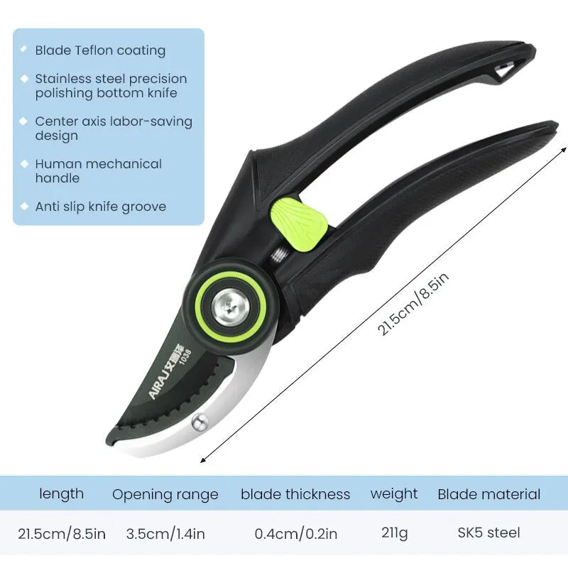 AIRAJ Pruning Shear Garden Tools Labor Saving Scissors Gardening Plant Sharp Branch Pruners Protection Hand Durable - Slobuy