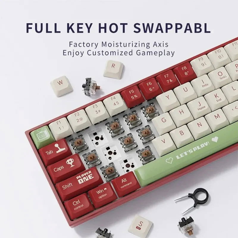 AJAZZ AK680 Mechanical Keyboard Gaming Wired Compact Laptop Tea Or Red Shaft 68 Keys - Slobuy