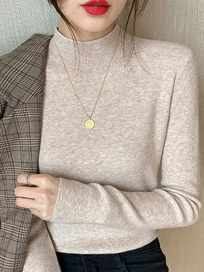 AOSSVIAO Turtleneck Sweater Women Fashion 2024 New Stretch Tops Women Knitted Pullovers Long Sleeve Bottoming Knitted Sweater - Slobuy
